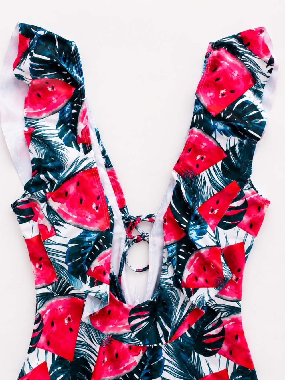 Watermelon Tropical Ruffle One-Piece Swimsuit - Picture 8 of 8